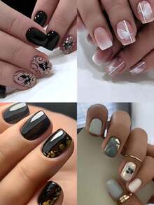 96pcs/4sets Square Sequin Butterfly Nail Stickers, Includes 4pcs Glue And 4pcs Nail Files, Suitable For Party, Daily Wear, Women And Girls. Includes Manicure Tools. Versatile Nail Art Kit - Multicolor - View 8