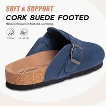 Men's Clogs With Arch Support Adjustable Strap Buckle Suede Round Toe Clogs Size 7-14 - Navy Blue - View 3