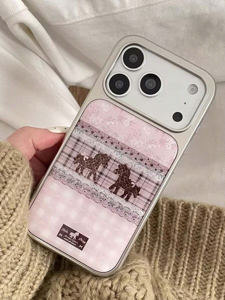1 件装,ins 女孩花朵粉色格子马银色镀层手机壳,适用于 17 / 17 Pro Max / 16 Pro Max / 15 Pro / 14 / 13 / 12 / 11,适合作为情人节礼物/生日礼物/母亲节礼物送给家人/朋友/姐妹/女友。 - 粉色 - 查看 1