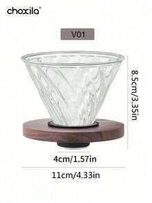 choxila 1套600毫升02号手冲咖啡套装 - 玻璃咖啡壶和滴滤器，带木质底座，完整的冲泡套装，适合家庭/办公室/送礼 - 透明色 - 查看 16