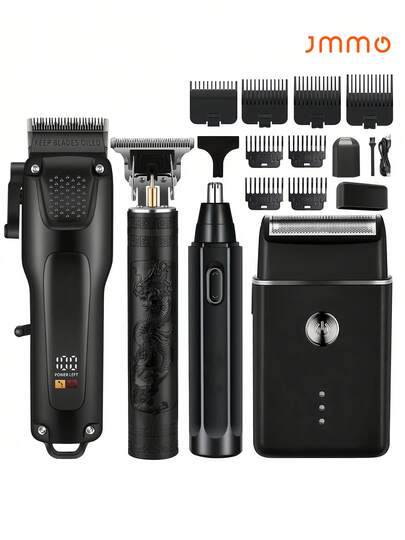4pcs Men's Hair Clipper Set - Professional USB Rechargeable Grooming Kit With Nose Trimmer, Electric Shaver, Detail Trimmer, Ideal Father's Day Gift, All Support USB Charging, Equipped With Limit Combs, Valentine's Day Gift