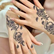 1pc Popular Herbal Juice Semi-Permanent Henna Floral Tattoo Sticker For The Back Of The Hand For Festivals - Multicolor - View 2