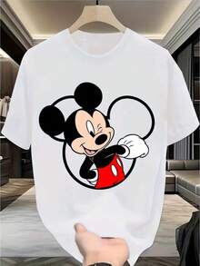 Disney 1pc Mickey & Minnie Mouse Official T-Shirt - Classic Mickey Ears & Iconic Face Design, Breathable Crew NeckLoose Fit Casual Tee For Men & Women, Soft Comfortable Fabric ForCasual Attire, Themed Parties & Birthday Gifts - Officially LicensedApparel - White - View 1