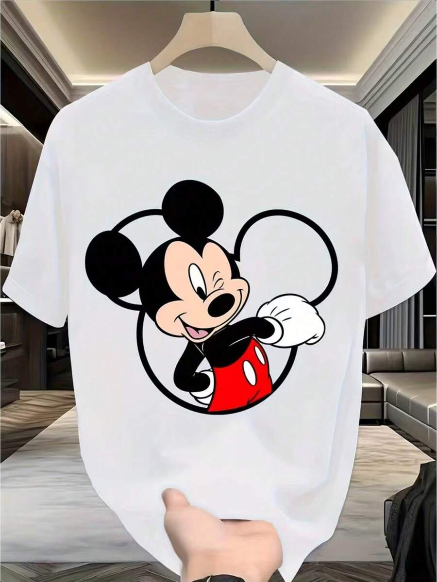 Disney 1pc Mickey & Minnie Mouse Official T-Shirt - Classic Mickey Ears & Iconic Face Design, Breathable Crew NeckLoose Fit Casual Tee For Men & Women, Soft Comfortable Fabric ForCasual Attire, Themed Parties & Birthday Gifts - Officially LicensedApparel - White - View 1