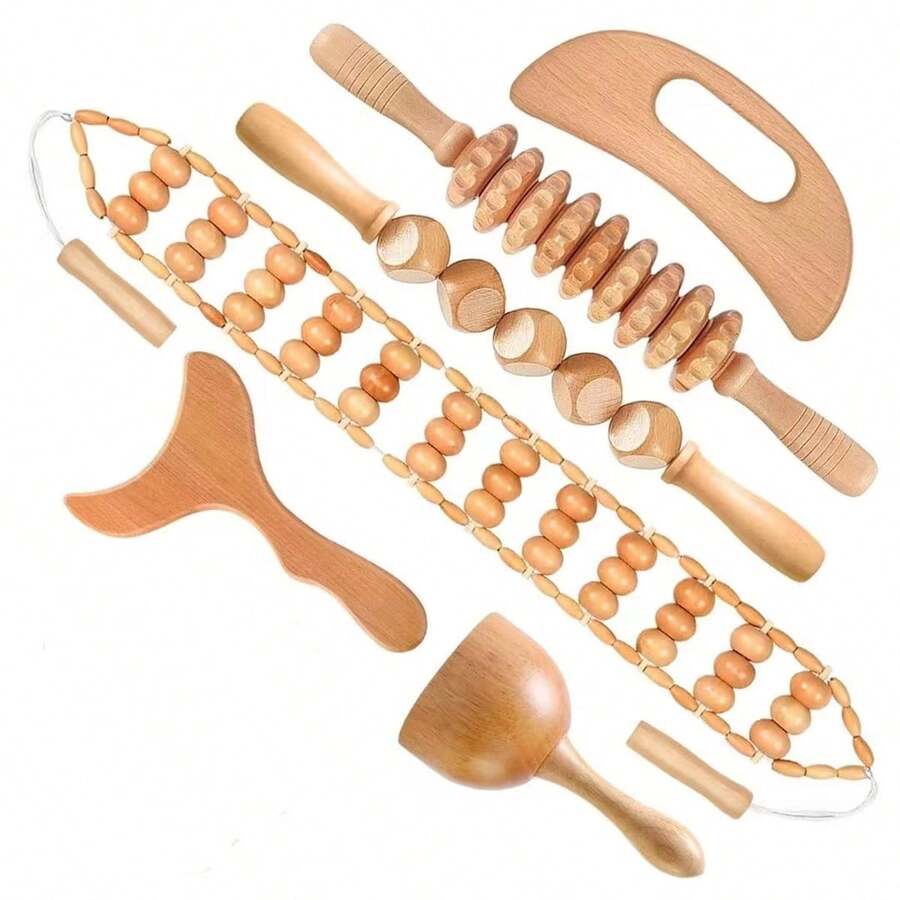 6-In-1 Wooden Massage Tool Set, Shaping Massage Kit, Wooden Therapy Tools For Relieving Muscle Pain, Shaping, Contouring And Reducing Cellulite - Multicolor - View 1