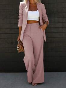 Women's Solid Color Slim Fit Formal Suit Set, One Solid Color, Suitable For All Seasons, Suitable For Parties, Dances, Parties, Birthday Parties, Cocktail Parties, Beer Festivals, Vacations, Fashion Shows - Baby Pink - View 4