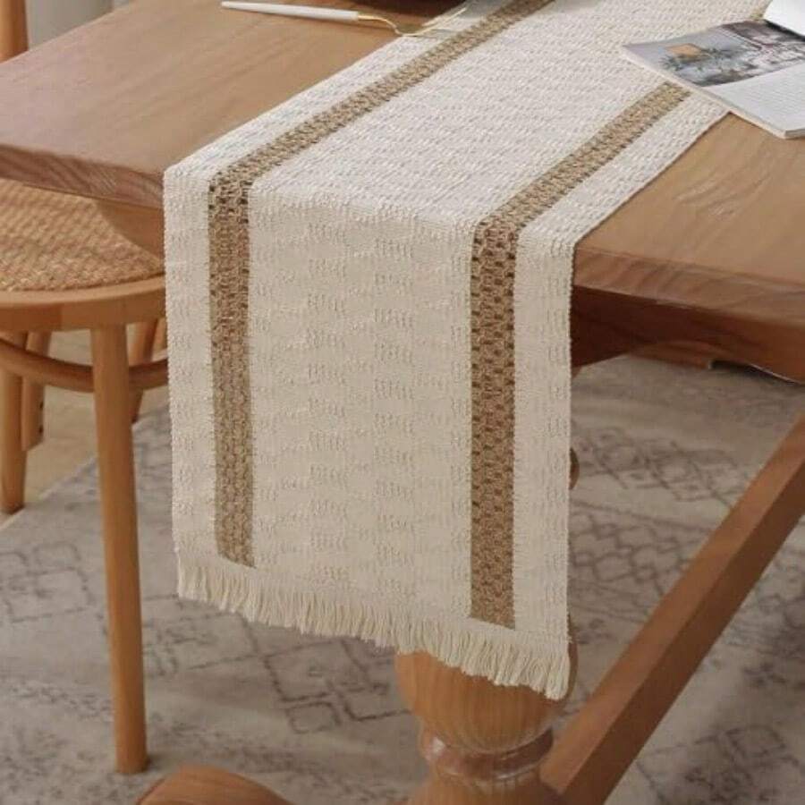 Table Runners For Dining Table Table Runner Sideboard Runner With Home Holiday Party Decor Table Linen Lines Kitchen Dining Room Bedroom Dresser Rustic Home Decor 30*180CM Dee - Brown - View 1