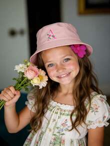 1pc Personalized 26 Letter Name Print Sun Hat, Fashionable Versatile Bucket Hat For Girls Outdoor, Daily, Back To School Wear - Pink - View 3