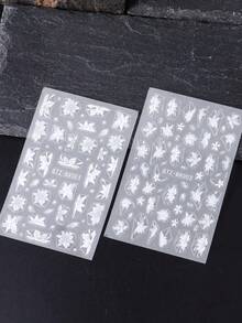 2 miếng dán móng tay hình hoa trà trắng mùa xuân hè, họa tiết hoa mộc lan năm cánh thanh lịch, phụ kiện móng tay lãng mạn cho đám cưới, trang trí móng tay ngày lễ. - trắng - Xem 8