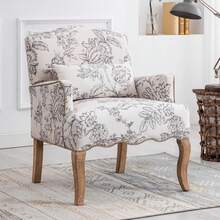 WAHSON OFFICE CHAIRS 1PC Wahson Poltrona in Lino Sedia Imbottita retrò con Gambe in Legno Massello Bracciolo Sedia Singola per Camera da Letto/Soggiorno, Bianco - Beige - Visualizzare 2