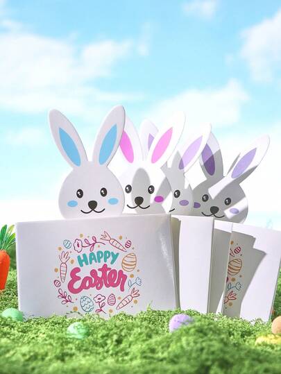 5pcs Colorful Easter Bunny Pattern Greeting Cards Set, Holiday Party Gifts, Easter Decorations, Easter Gifts, Easter Centerpieces, Home Decor, Desktop Decor, Easter Party Supplies, Spring Party Decor, Spring Decor, Easter Egg Hunt Party Supplies