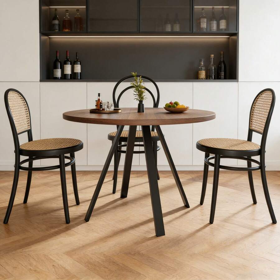 Dining Tables - Walnut+Black + MDF+Metal - View 1