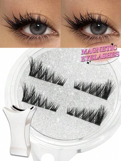 Waloshow 一副磁吸式短假睫毛，无需胶水，自然迷人的猫眼半截假睫毛，可重复使用，适合眼袋较重的人、美妆博主，也是送给女性朋友的理想礼物。