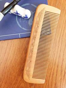 1把加厚桃木美发造型梳，按摩直发手柄 - 黃色 - 查看 2