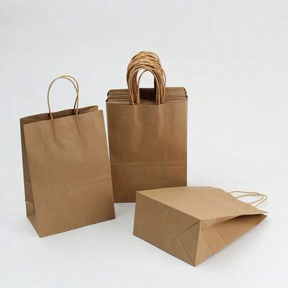 Bolsa de papel kraft natural para llevar café, reutilizable con asa, bolsa de compras que sostiene 2 tazas, perfecta para comida para llevar y compras, bolsa de papel ligera y duradera de color marrón claro