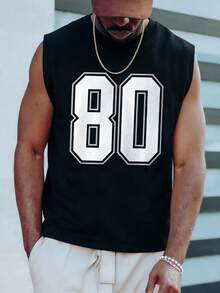 FRACTYR Men's Casual Sleeveless T-Shirt, 80 Graphic Print, Loose Fit Summer Sports Style Tank Top - Black - View 2