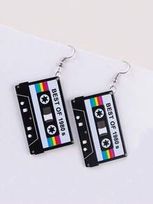 1对创意黑色胶带吊坠耳环，女士个性化银色耳环 - 黑色 - 查看 3