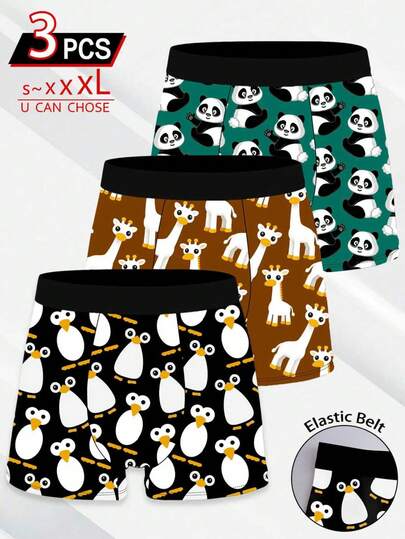 3 paquetes de pantalones cortos de novedad para hombres, calzoncillos de hombres con estampado de animales de dibujos animados, ropa interior con estampado de mascotas juguetones, de tejido de punto, de secado rápido y transpirable, suave y amigable con la piel, pantalones cortos deportivos y casuales para hombres.
