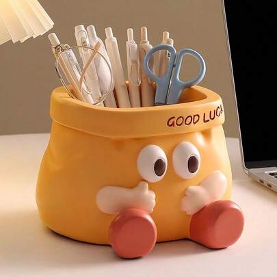 Creative Cartoon Paper Bag Pen Holder Storage Decor, Office Desktop Accessory, Large Capacity Birthday Gift