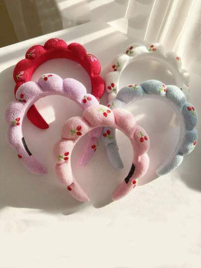 1pc Cherry Makeup Headband, Face Mask Headband, Makeup Sponge Headband, Towel Headband, Cleansing Headband, Fluffy Headband For Sports Or Daily Use, Fashion Accessory For Women And Girls, Great Gift Fashion Hair Accessories,Women Hair Bands