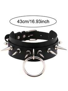 Colar Gargantilha de Couro PU Preto com Rebites Punk Goth, Adequado para Uso Diário, Festivais, Festas, Apresentações, Natal, Dia dos Namorados, Acessórios de Moda de Carnaval, Presente - Preto - Visão 5