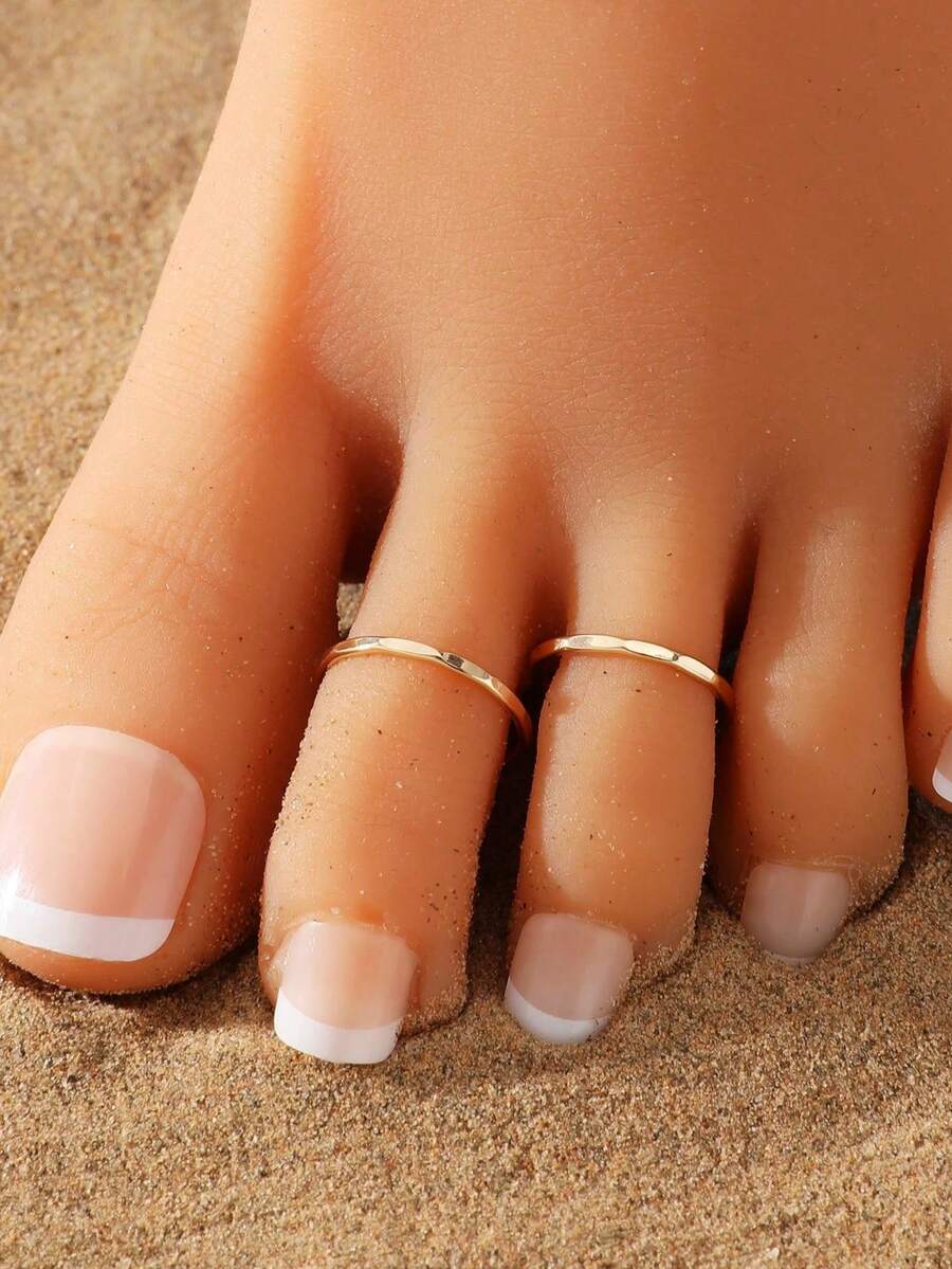 2件套极简金属脚趾戒指，女士夏季沙滩饰品 - 金色 - 查看 1