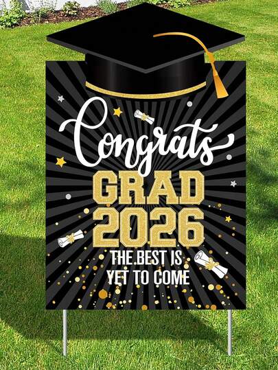 Cartel de graduación 2026 con estaca de suelo, felicitaciones negras 2025 Decoración de graduado, Cartel de graduación 2026, Decoración de graduado 2026
