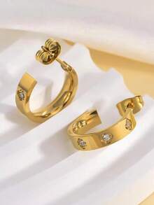 Fashionable Titanium Steel Four-Leaf Flower Rhinestone Earrings, Versatile For Party And Daily Wear - Four-leaf Clover Diamond Earrings - View 5