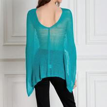 Women Sheer Mesh Poncho Top Crochet Knit Lightweight See Through Shawl Wrap Summer Oversized Loose Shrug Beachwear Swimsuit Bikini Cover Ups - 水鴨藍 - 查看 8