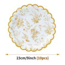 Yellow Porcelain Floral Disposable Plates, Napkins, Cups - One-Time Party Supplies Set, Suitable For 10 Guests, Disposable Paper Plates Party Tableware For Birthday, Wedding, Picnic - Style 4 - View 6