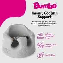 Bumbo Baby Infant Soft Foam Comfortable Support Wide Floor Seat with 3 Point Adjustable Harness for Ages 3 to 12 Months, Cool Grey - ColorA - Ver 2