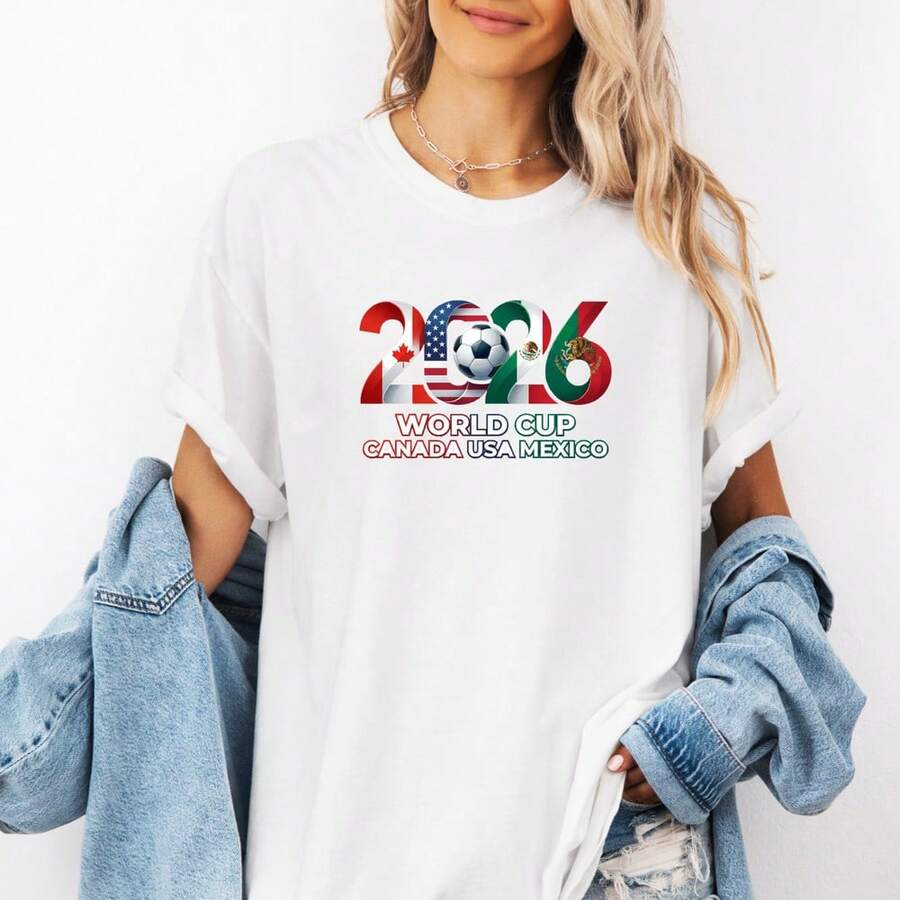 Minimalist 2026 Soccer Tshirt, USA Canada Mexico 2026 Tournament Shirt - 白色 - 查看 1