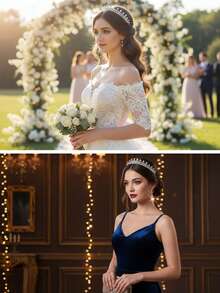 1 pieza Tocado nupcial elegante y minimalista, Corona de cristal plateada, accesorio para graduación, baile de graduación y cumpleaños - Plateado - Ver 5