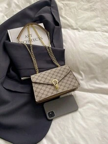 迷你纯色鳄鱼纹压花女士链条单肩包，时尚斜挎包，手提包，女士钱包，送她的礼物 - 卡其色 - 查看 8