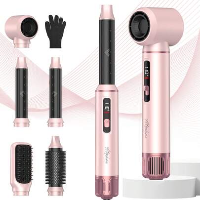 UKLISS 5-In-1 Hot Air Styler For Women, Ionic Hair Dryer Brush With LCD Display, 3 Settings, Curling & Attachments, Frizz Control Blowout Brush