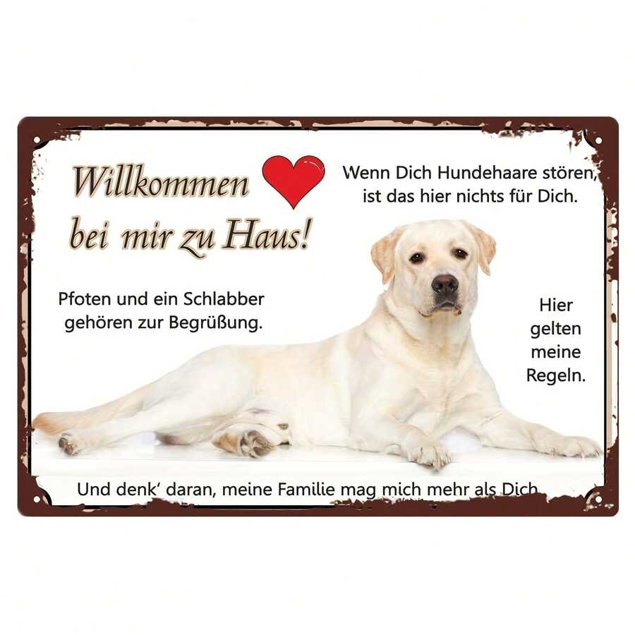 Labrador Retriever Welcome Sign - Durable Metal Dog Art, 20.32x30.48 Cm, Available In Sky Blue, Ginger, Mixed, White, Pink, Black - A - View 1