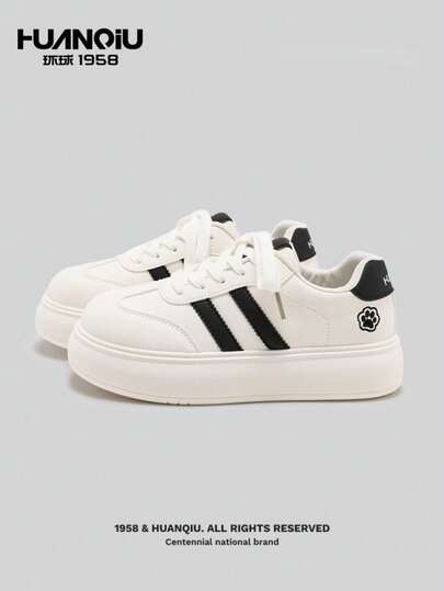 HUANQIU 女士厚底休闲运动鞋，学生滑板鞋，透气轻便舒适鞋