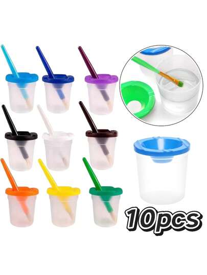 10 Paint Cups With Lids – Brush Cleaning Cups With Brightly Colored Lids. Ideal For Beginners In Watercolor, Acrylic, And Oil Painting. They Serve As Washable Paint Cups And Are Perfect For Cleaning Paints And Makeup Brushes.