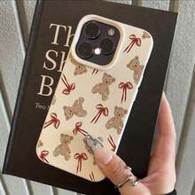 1pc TPU Soft Cute Red Bow Bear Pattern Phone Case Compatible With IPhone 17 Pro Max/17/16 Pro Max/15/13/12/11, S20 FE/A15/S24/A55, Note 11/Note 12/Note 13 Pro, Full Coverage Anti-Drop Soft Protective Phone Cover - White - View 2