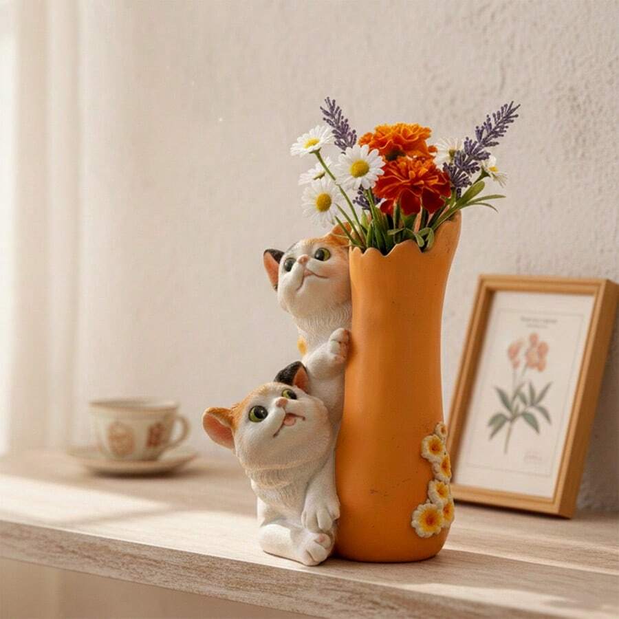 3D猫咪花瓶硅胶模具，DIY桌面植物小花瓶种植模具，适用于环氧树脂、石膏、水泥、软陶等材料。DIY家居装饰配件，手工硅胶模具树脂工艺用品。 - 立體貓咪花瓶矽膠模具 - 查看 1