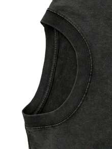 Summer TopsHalloween Retro Washed T-Shirt Scream Ghostface Heart Hands Graphic Tees Water Washing Print T-Shirt, Men's Vintage T-Shirt,Short Sleeves Crew Neck Top Tees, 230 Gram Cotton T Shirts, Holiday GiftsLoose And Comfortablesummer Clothes - 黑色 5 - 查看 3