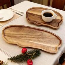 Wooden Plate, Fashionable Wooden Tray - Perfect For Nuts, Snacks And Tea - Coffee Dining Plate - Unique Home Decor Accessory - Kitchen/Dining Room Serving Tray - Brown - View 9