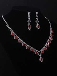 Bridal Jewelry Set, Purple/Blue/Red Necklace & Earrings Set, Wedding Dress Accessories, Necklace & Earrings For Women, Stage Performance Decorations - necklace+earring set - View 7