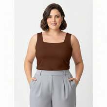 Tank Top With Square Neckline In Front And Back, Suplex Fabric Summer - Rỉ Nâu - Xem 8