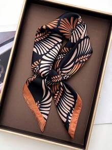 1pc Print Scarf Handkerchief Faux Silk Printed Bandana Scarf Multi Purpose Hair Accessory Women Scarf Scarves - Black-brown - View 1