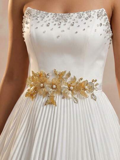 1pc Luxury Alloy Floral Waist Belt, Fashion Waist Accessory Suitable For Wedding Dress, Bridal Gown