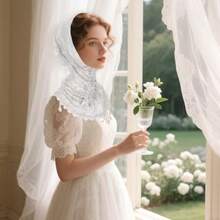 2 Pcs Mantilla Catholic Chapel Veils Triangle Veil Cathedral Head Covering Triangle Lace Tulle Scarf Covering For Women Latin Mass Veils Church Headband Floral Headwrap For Wedding Bridesmaid - 如圖所示 - 查看 5