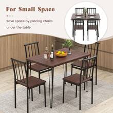 COSTWAY 5-Piece Dining Table Set For Small Space, Kitchen Table Set For 4, Dining Room Table & 4 Chairs With Metal Frame, Rustic Dining Set For Home Restaurant, Walnut - بني - مشاهدة 5