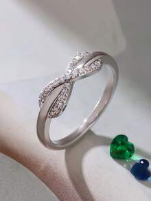 1 chiếc nhẫn vĩnh cửu thiết kế vô cực thanh lịch đính đá Cubic Zirconia, món quà lý tưởng cho người yêu, bạn bè vào ngày Valentine, Giáng sinh, Lễ Tạ ơn, Ngày của Mẹ, sinh nhật hoặc kỷ niệm. - Bạc - Xem 1