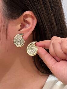 Set de 2-10 piezas de aretes casuales con diseño asimétrico de estrella de mar y concha, adecuado para fiesta, regalo, playa, cumpleaños, uso diario - Dorado - Ver 7